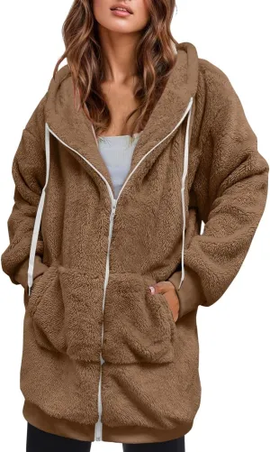 Ceboyel Womens Sherpa Fleece Lined Jackets Full Zip Up Oversized Hoodie Casual Sweatshirt Fall Winter Clothing 2023