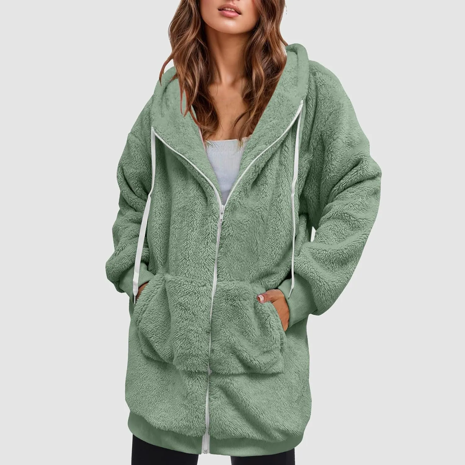 Ceboyel Womens Sherpa Fleece Lined Jackets Full Zip Up Oversized Hoodie Casual Sweatshirt Fall Winter Clothing 2023