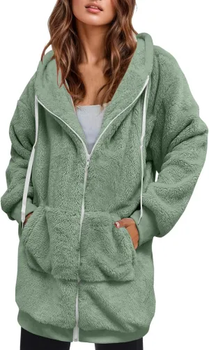 Ceboyel Womens Sherpa Fleece Lined Jackets Full Zip Up Oversized Hoodie Casual Sweatshirt Fall Winter Clothing 2023