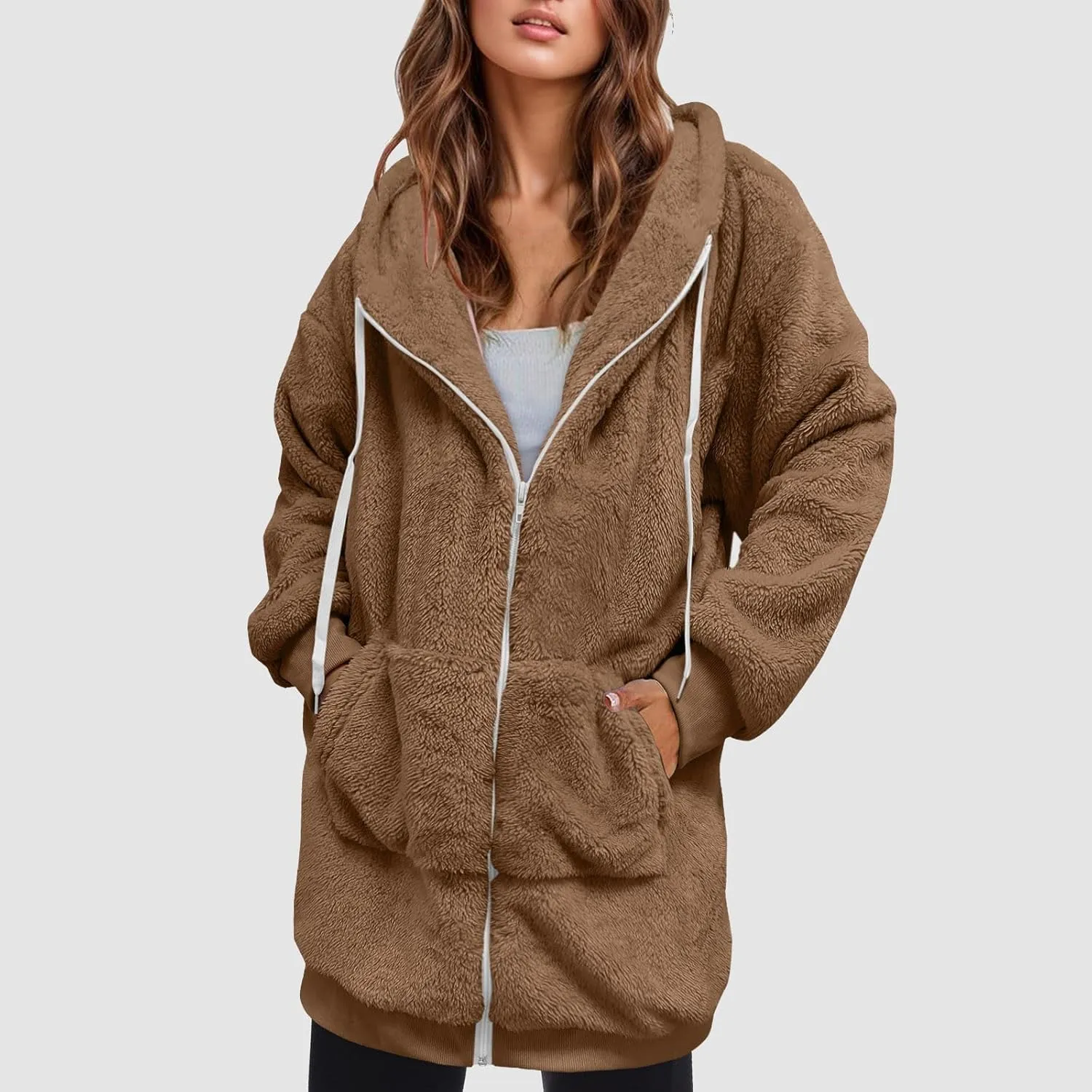 Ceboyel Womens Sherpa Fleece Lined Jackets Full Zip Up Oversized Hoodie Casual Sweatshirt Fall Winter Clothing 2023