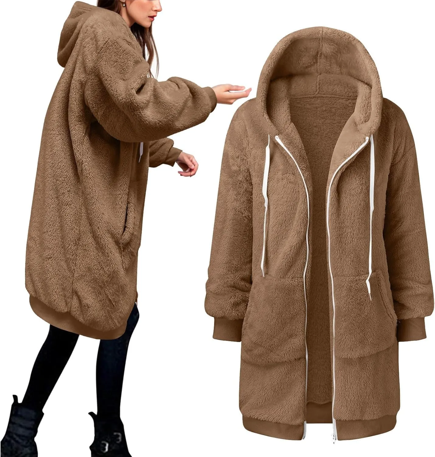 Ceboyel Womens Sherpa Fleece Lined Jackets Full Zip Up Oversized Hoodie Casual Sweatshirt Fall Winter Clothing 2023