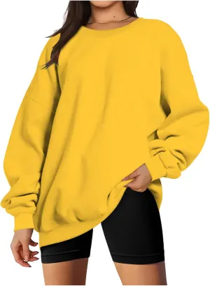 Ceboyel Womens Solid Color Crewneck Sweatshirt Oversized Comfort Pullover Sweater Trendy Fall Tops 2023 Fashion Outfits