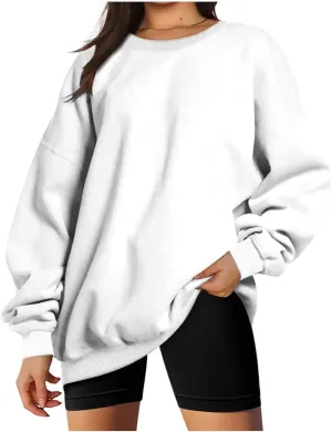 Ceboyel Womens Solid Color Crewneck Sweatshirt Oversized Comfort Pullover Sweater Trendy Fall Tops 2023 Fashion Outfits
