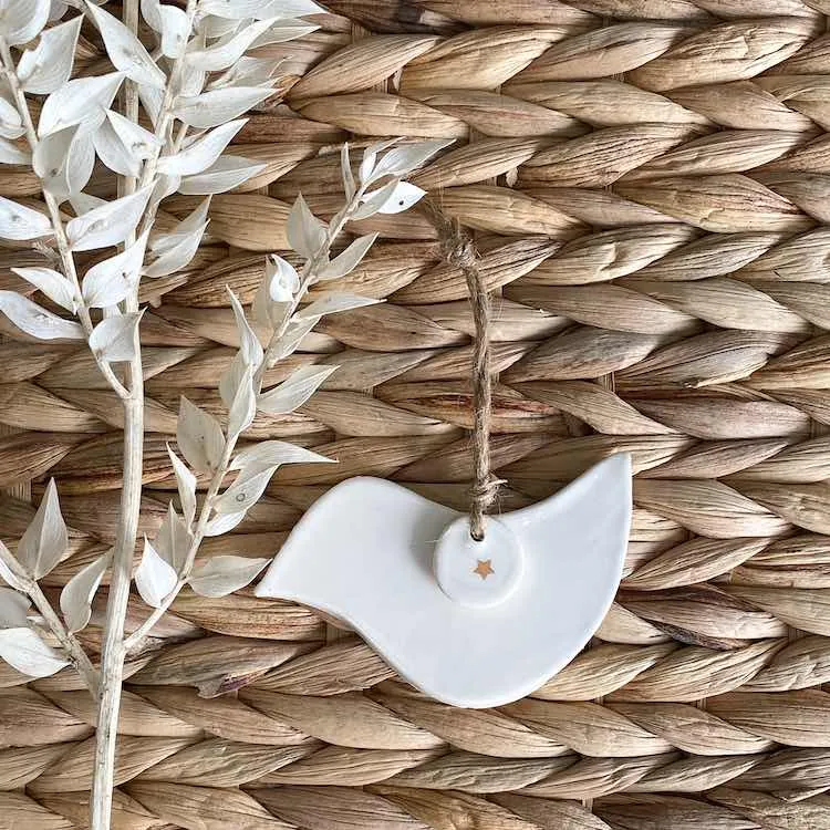 Ceramic Christmas Dove Ornament gold star tag