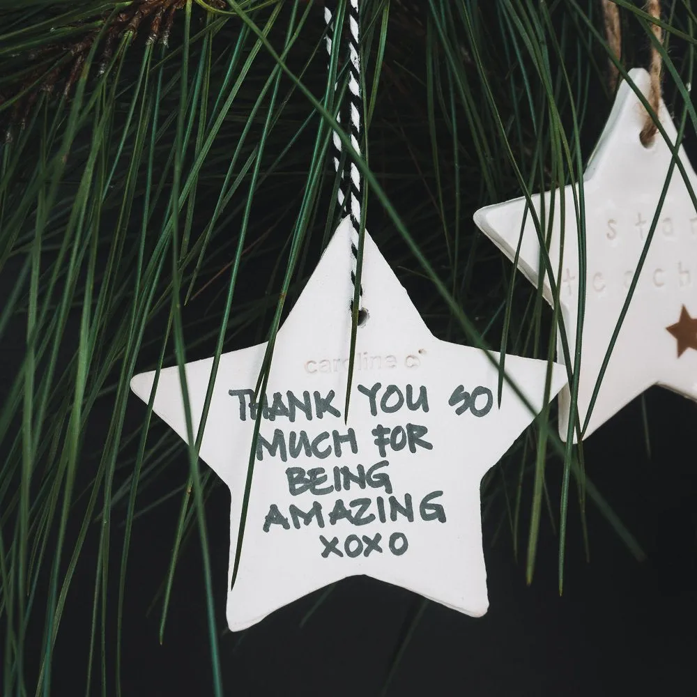 Ceramic Christmas Star Ornament 'star teacher' red