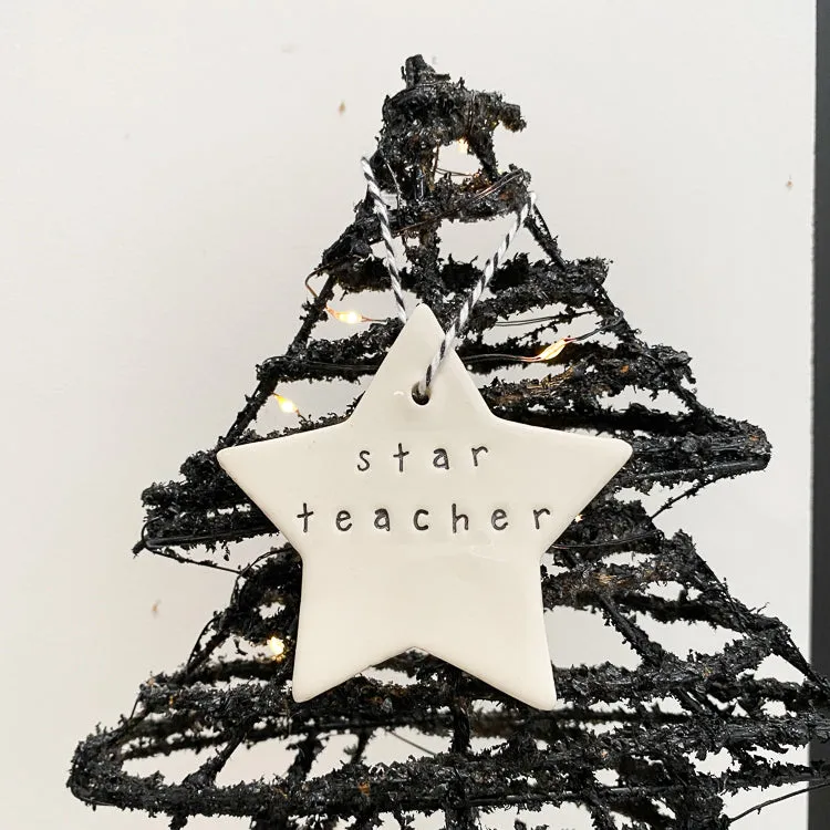 Ceramic Christmas Star Ornament 'star teacher' red