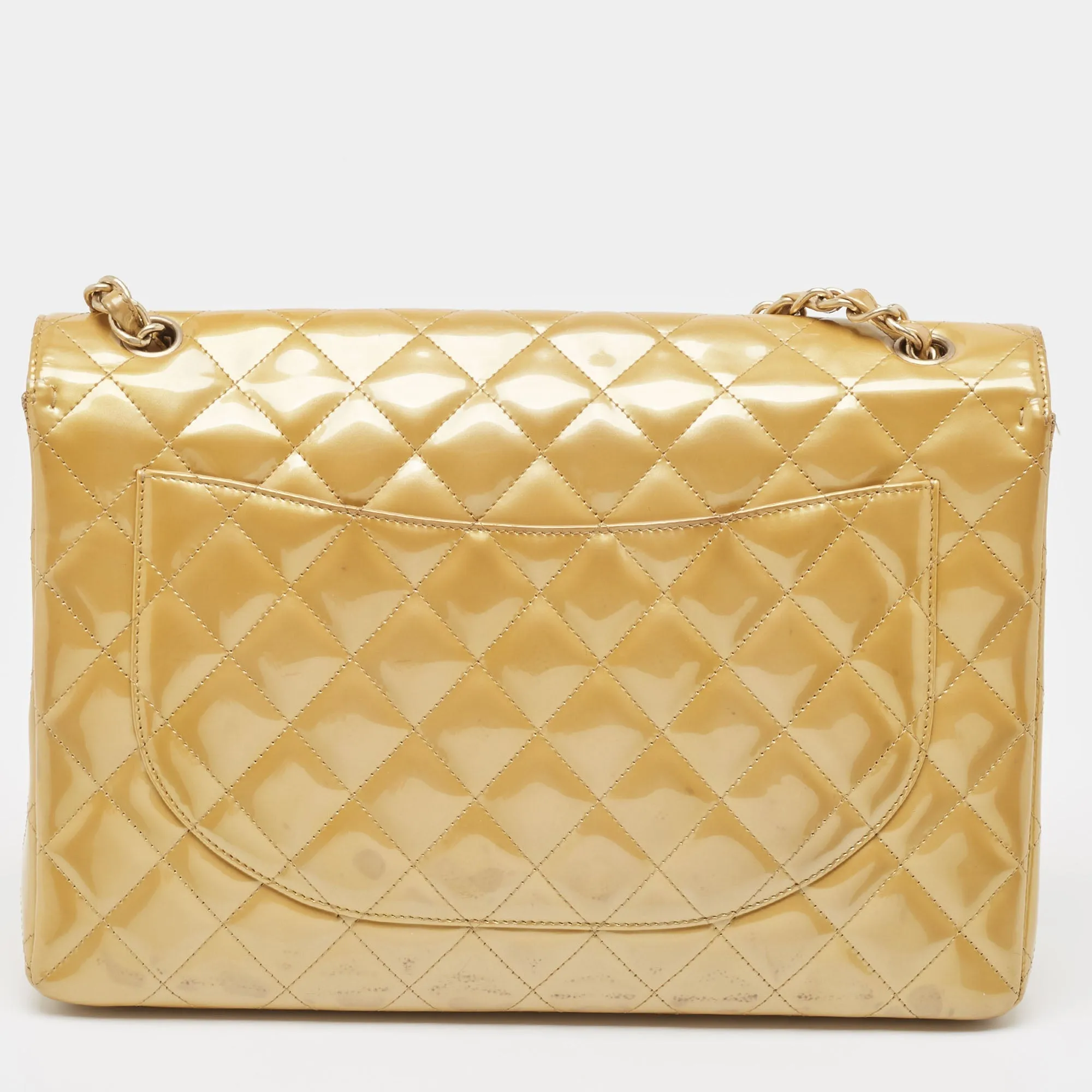 CHANEL Cream Quilted Patent Leather Maxi Classic Single Flap Bag