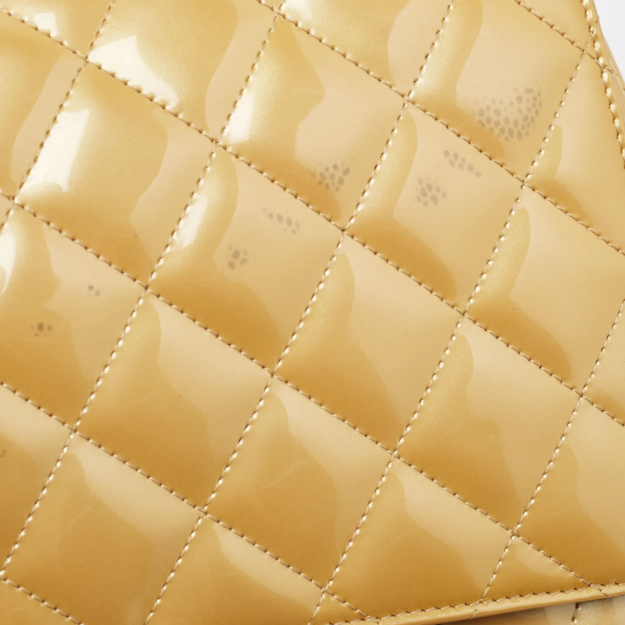 CHANEL Cream Quilted Patent Leather Maxi Classic Single Flap Bag