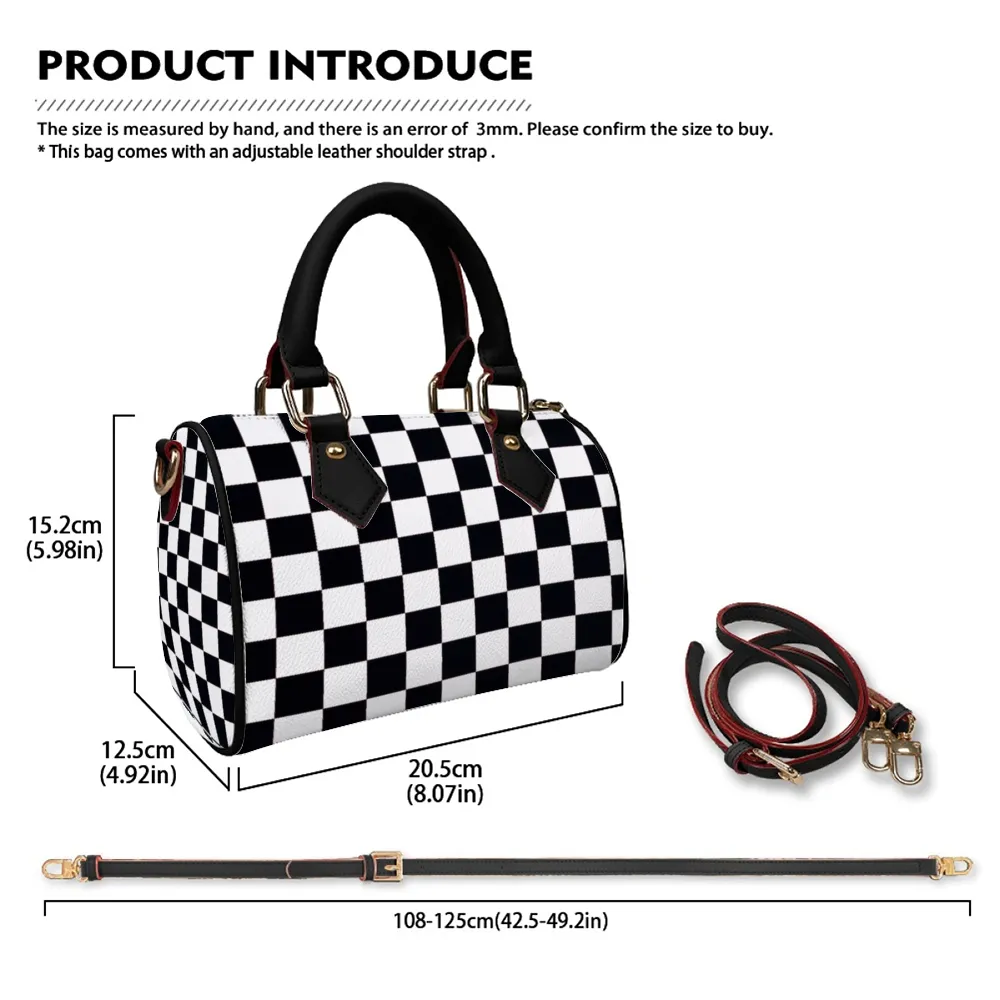 Checkered Handbag Shoulder Bags Faux Leather Handbags with Removable Strap