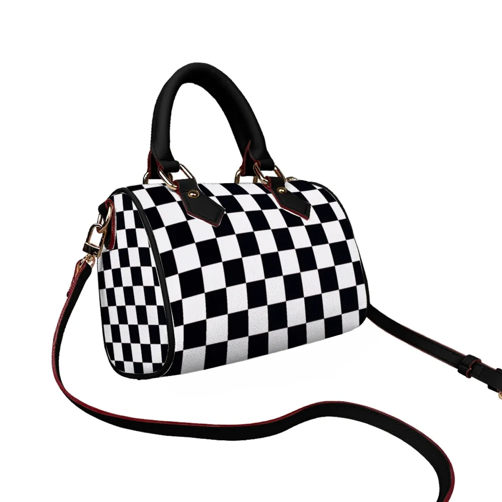 Checkered Handbag Shoulder Bags Faux Leather Handbags with Removable Strap