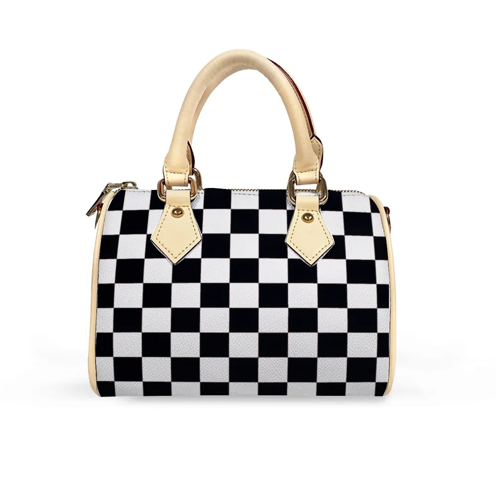Checkered Handbag Shoulder Bags Faux Leather Handbags with Removable Strap