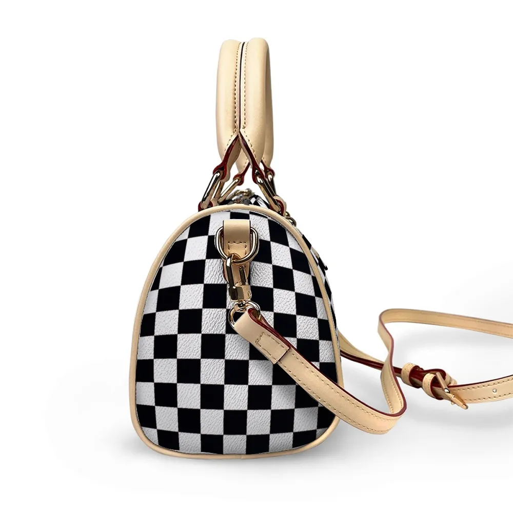 Checkered Handbag Shoulder Bags Faux Leather Handbags with Removable Strap