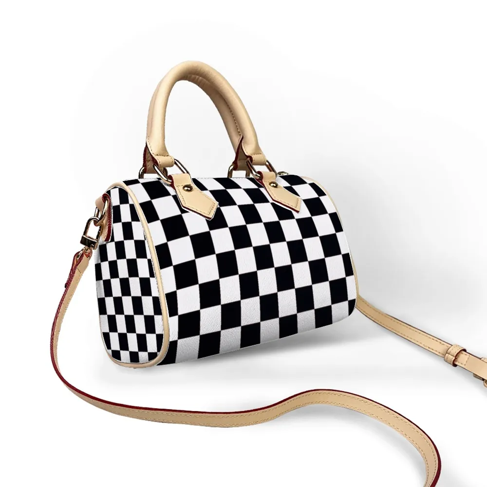 Checkered Handbag Shoulder Bags Faux Leather Handbags with Removable Strap