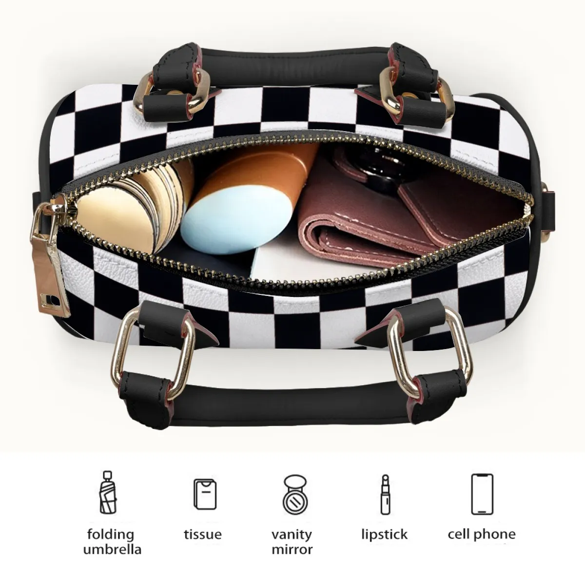 Checkered Handbag Shoulder Bags Faux Leather Handbags with Removable Strap