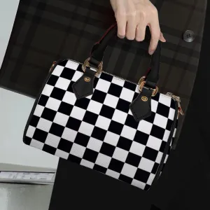 Checkered Handbag Shoulder Bags Faux Leather Handbags with Removable Strap