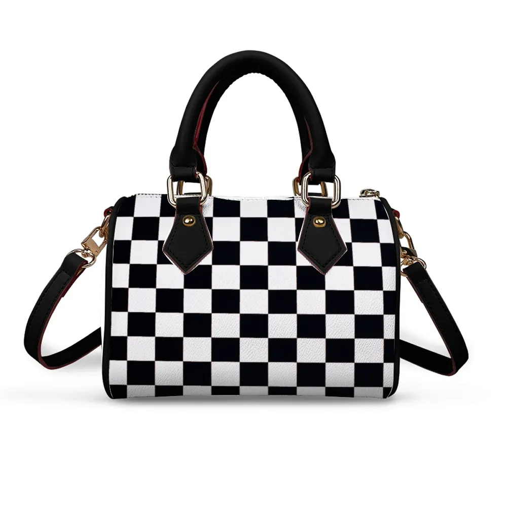 Checkered Handbag Shoulder Bags Faux Leather Handbags with Removable Strap