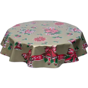 Christmas Oilcloth Tablecloth Bells and Bows on Gold