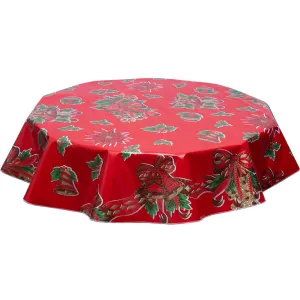 Christmas Oilcloth Tablecloth Bells and Bows on Red
