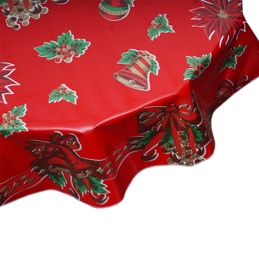 Christmas Oilcloth Tablecloth Bells and Bows on Red