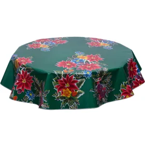 Christmas Oilcloth Tablecloth Poinsettia Green