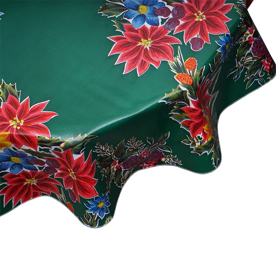 Christmas Oilcloth Tablecloth Poinsettia Green