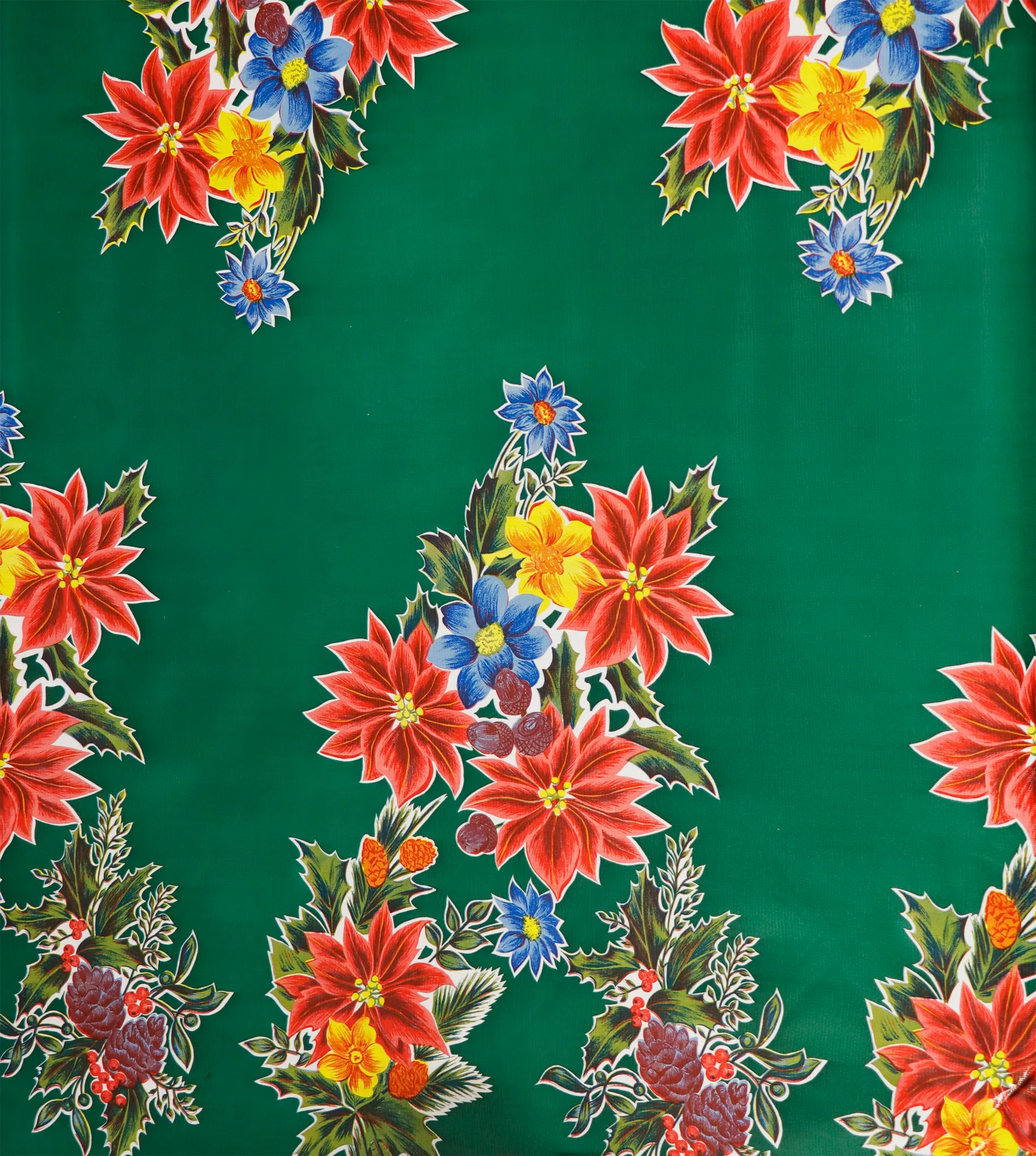 Christmas Oilcloth Tablecloth Poinsettia Green