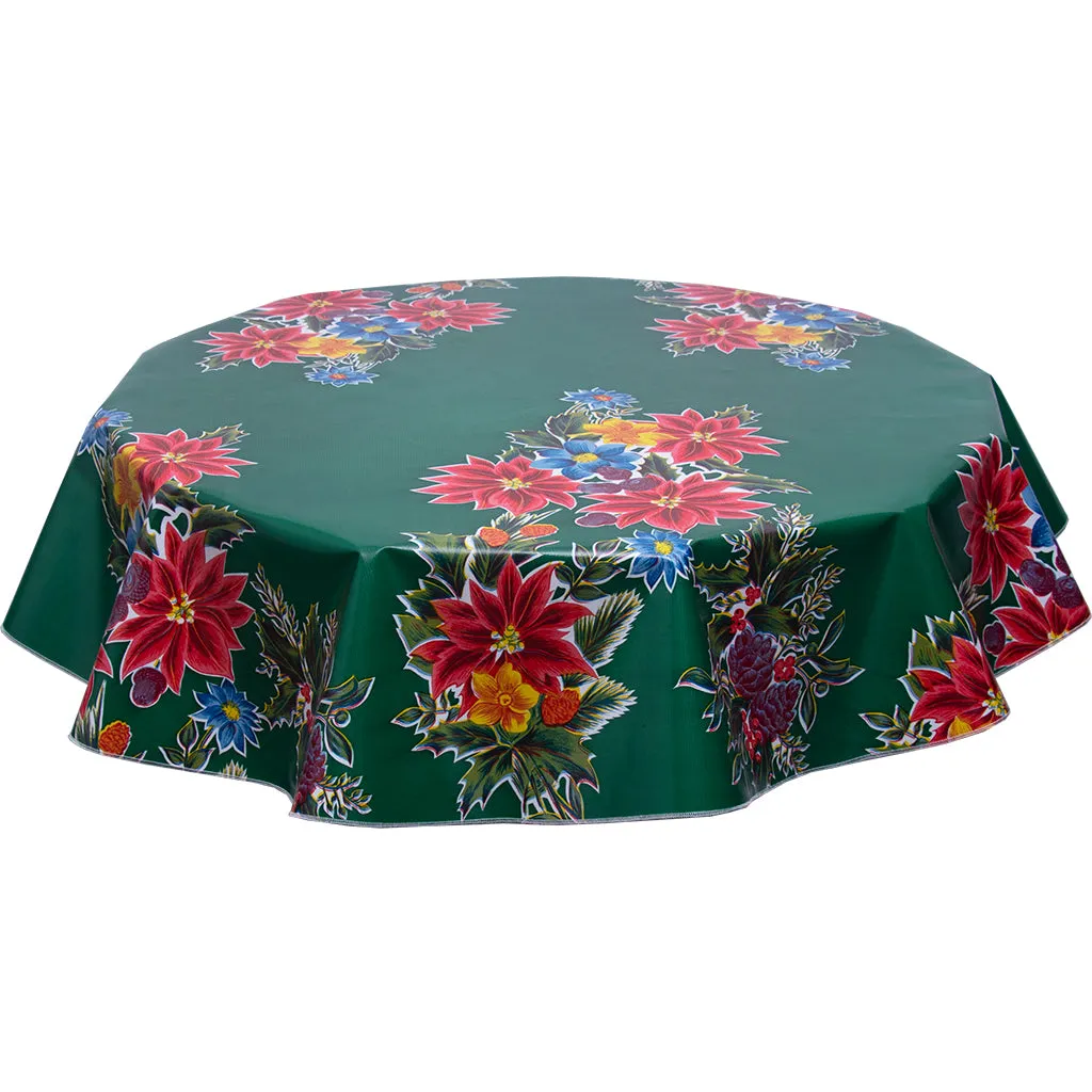 Christmas Oilcloth Tablecloth Poinsettia Green
