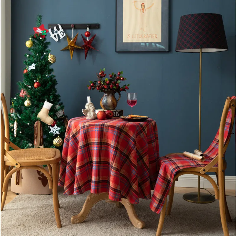 Christmas Plaid Table Cloth Ins Style Nordic Retro round Tablecloth American Plaid Tablecloth Coffee Table Cover Cloth