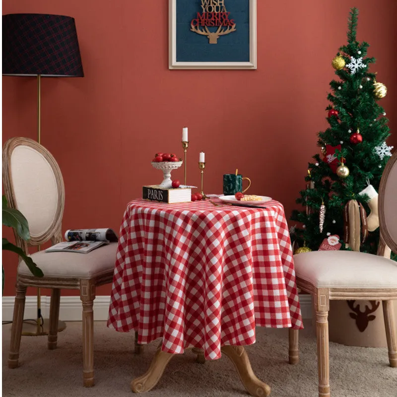 Christmas Plaid Table Cloth Ins Style Nordic Retro round Tablecloth American Plaid Tablecloth Coffee Table Cover Cloth