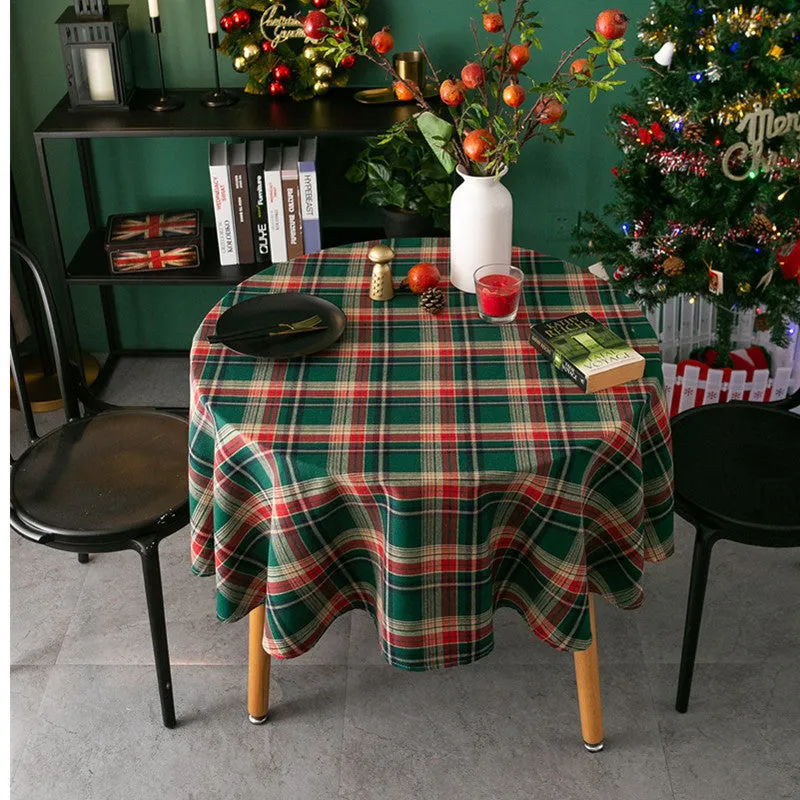 Christmas Plaid Table Cloth Ins Style Nordic Retro round Tablecloth American Plaid Tablecloth Coffee Table Cover Cloth