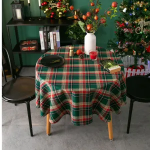 Christmas Plaid Table Cloth Ins Style Nordic Retro round Tablecloth American Plaid Tablecloth Coffee Table Cover Cloth