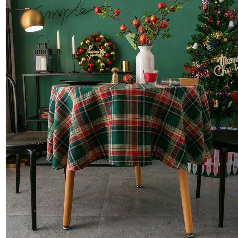 Christmas Plaid Table Cloth Ins Style Nordic Retro round Tablecloth American Plaid Tablecloth Coffee Table Cover Cloth