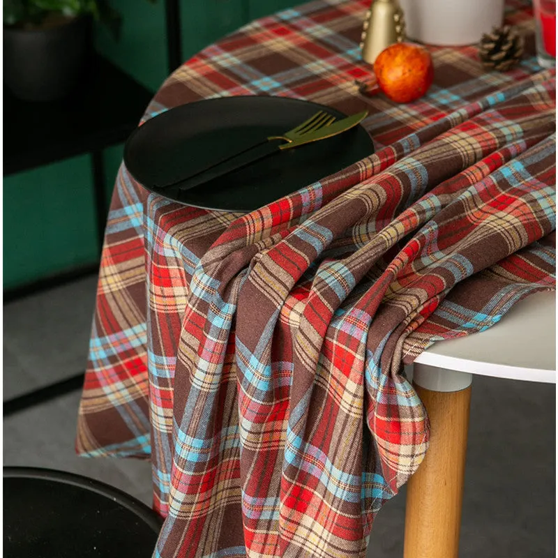 Christmas Plaid Table Cloth Ins Style Nordic Retro round Tablecloth American Plaid Tablecloth Coffee Table Cover Cloth