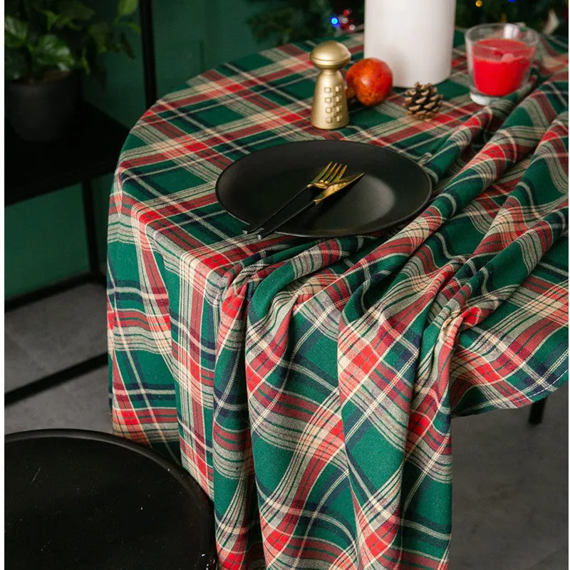 Christmas Plaid Table Cloth Ins Style Nordic Retro round Tablecloth American Plaid Tablecloth Coffee Table Cover Cloth