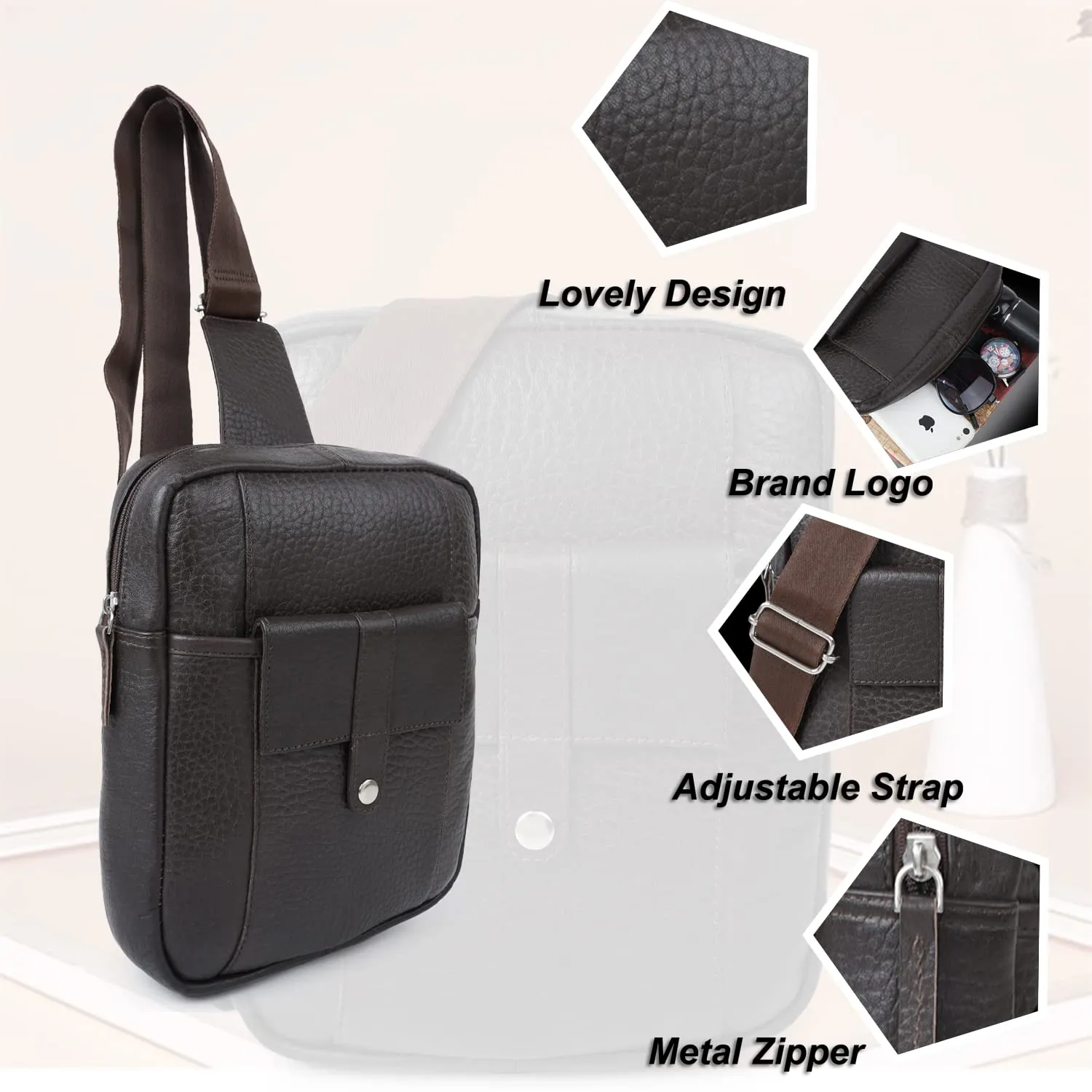 CIMONI® Premium Genuine Leather Sling Bag Stylish Unique Design Side Purse Daytrip Bag Short Trip Trendy Travel Crossbody Bag