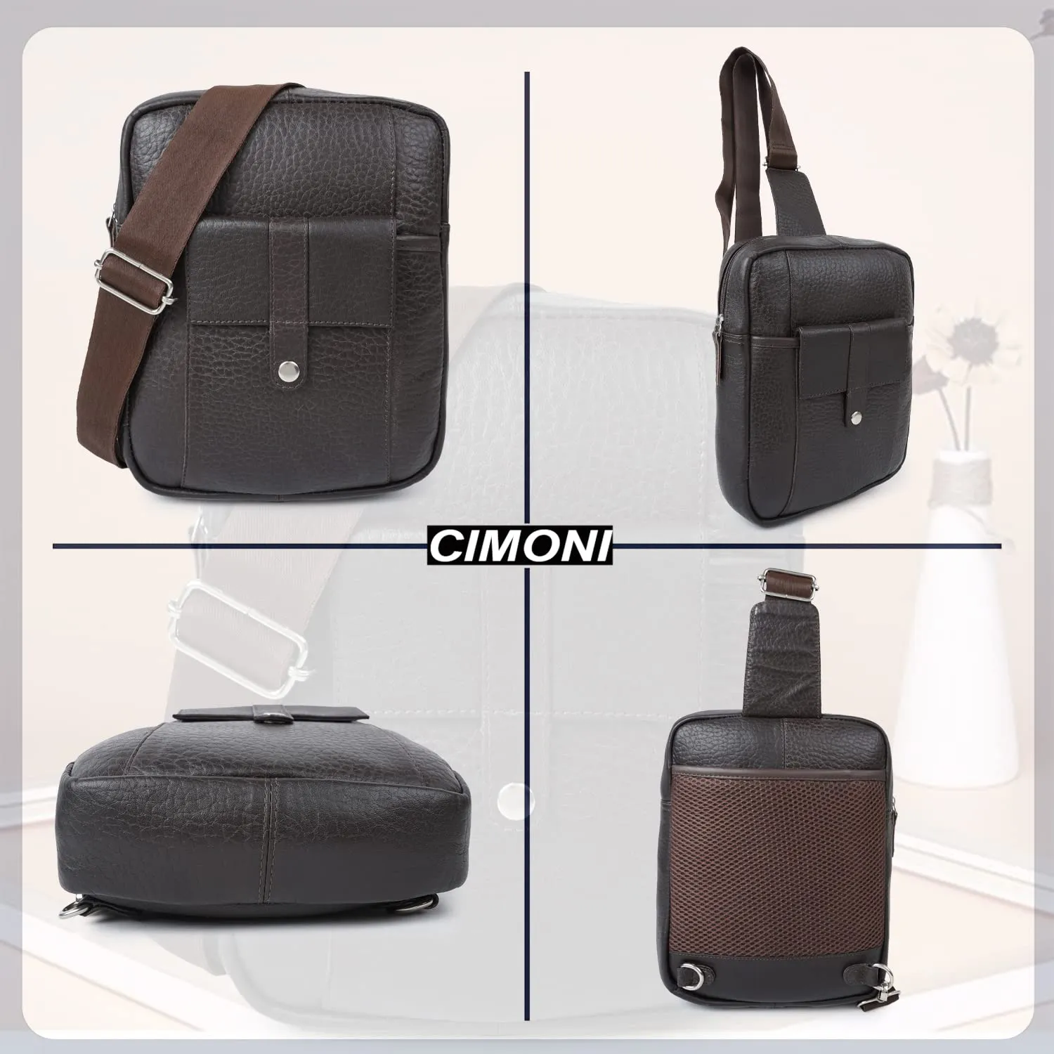 CIMONI® Premium Genuine Leather Sling Bag Stylish Unique Design Side Purse Daytrip Bag Short Trip Trendy Travel Crossbody Bag