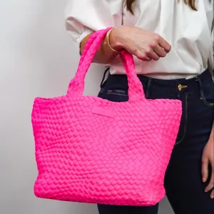 Classic Woven Tote Neon Pink Solid