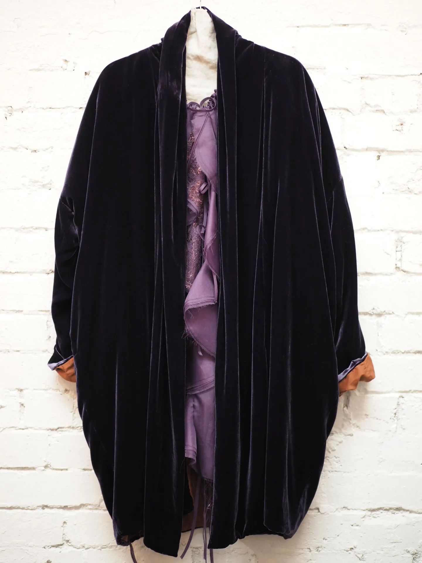 Cocoon coat (Silk velvet ) - Khaki Green