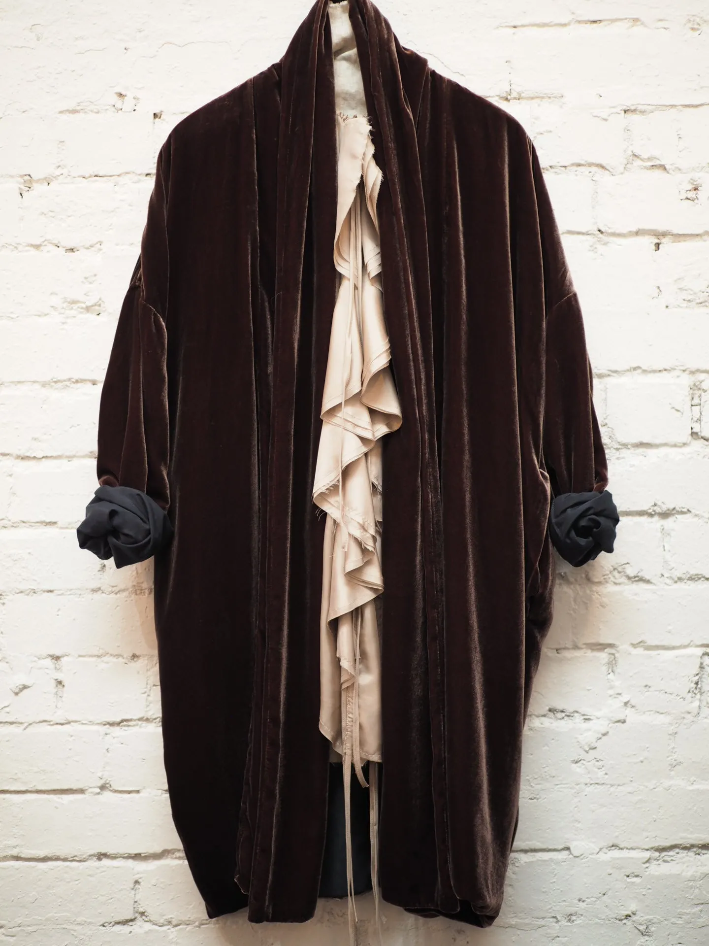 Cocoon coat (Silk velvet ) - Khaki Green