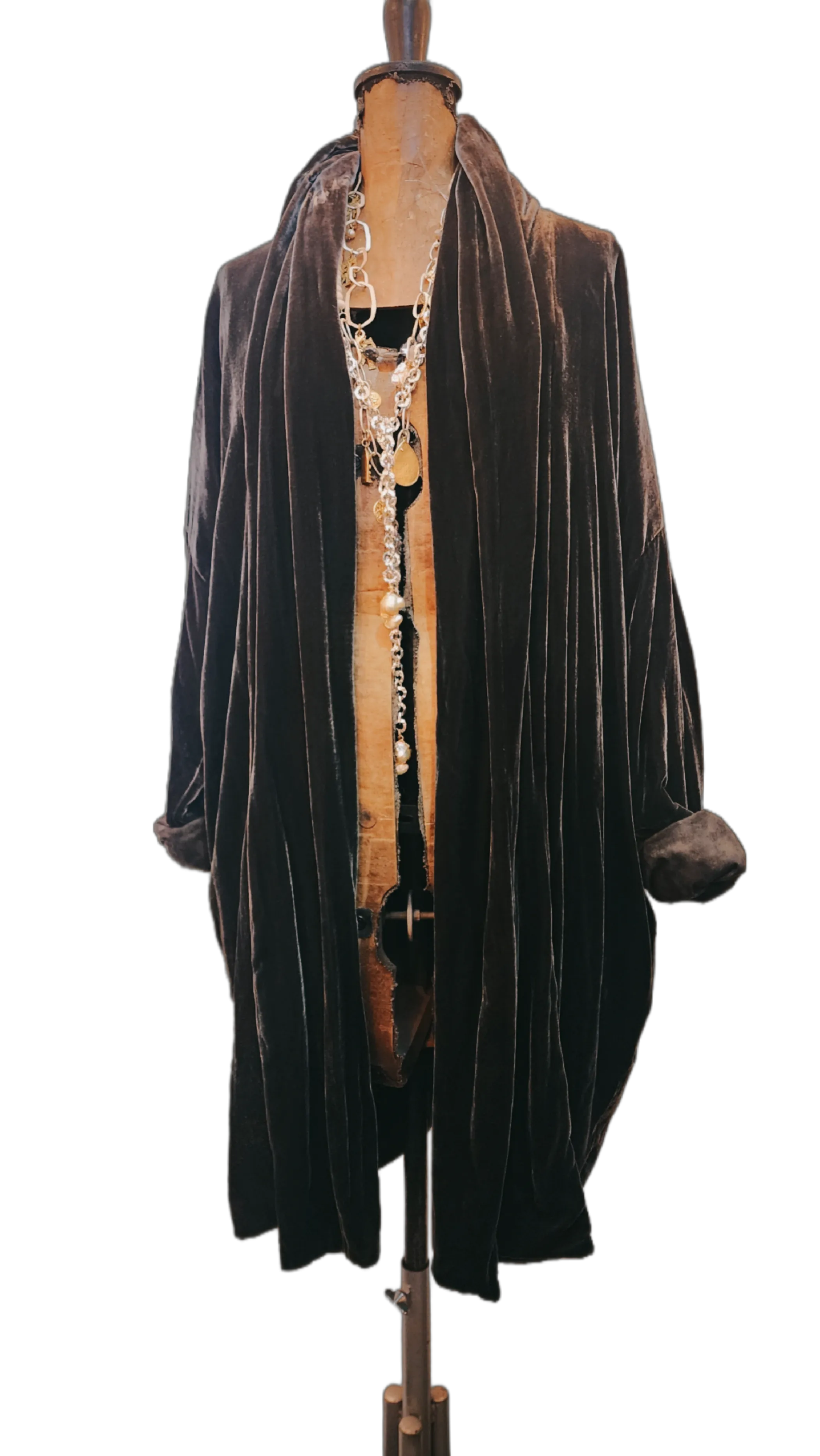 Cocoon coat (Silk velvet ) - Khaki Green