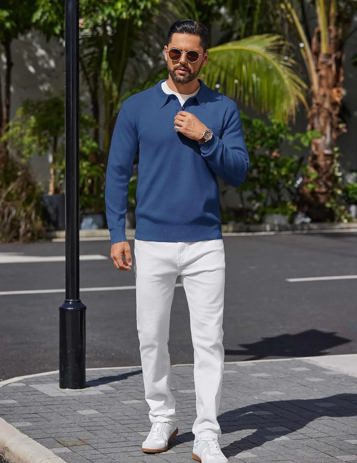 COOFANDY Mens Long Sleeve Polo Sweater Knit Polo Casual Heavyweight Thermal Pullover Sweater with Pocket
