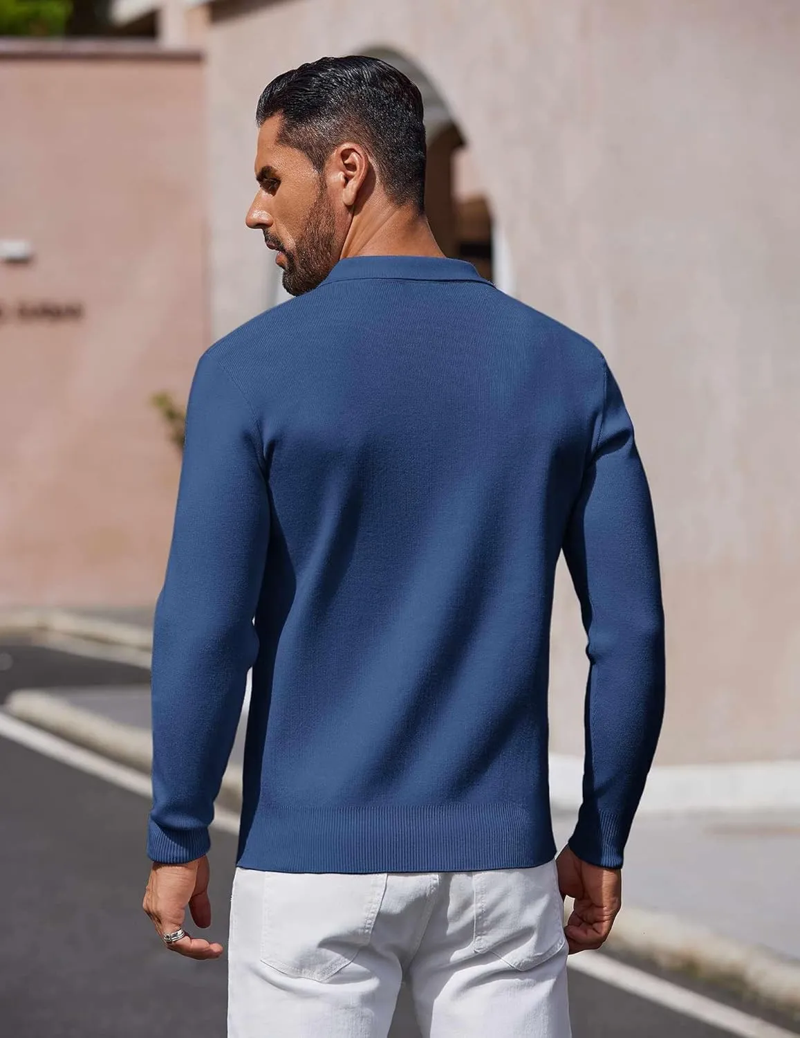COOFANDY Mens Long Sleeve Polo Sweater Knit Polo Casual Heavyweight Thermal Pullover Sweater with Pocket