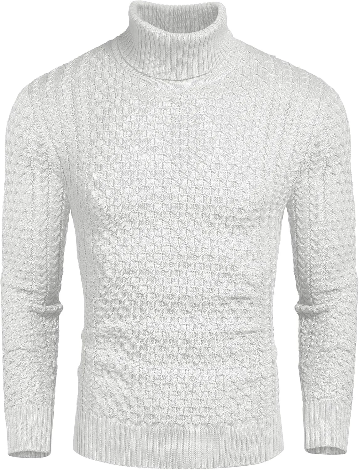 COOFANDY Men's Slim Fit Turtleneck Sweater Casual Knitted Twisted Pullover Solid Sweaters