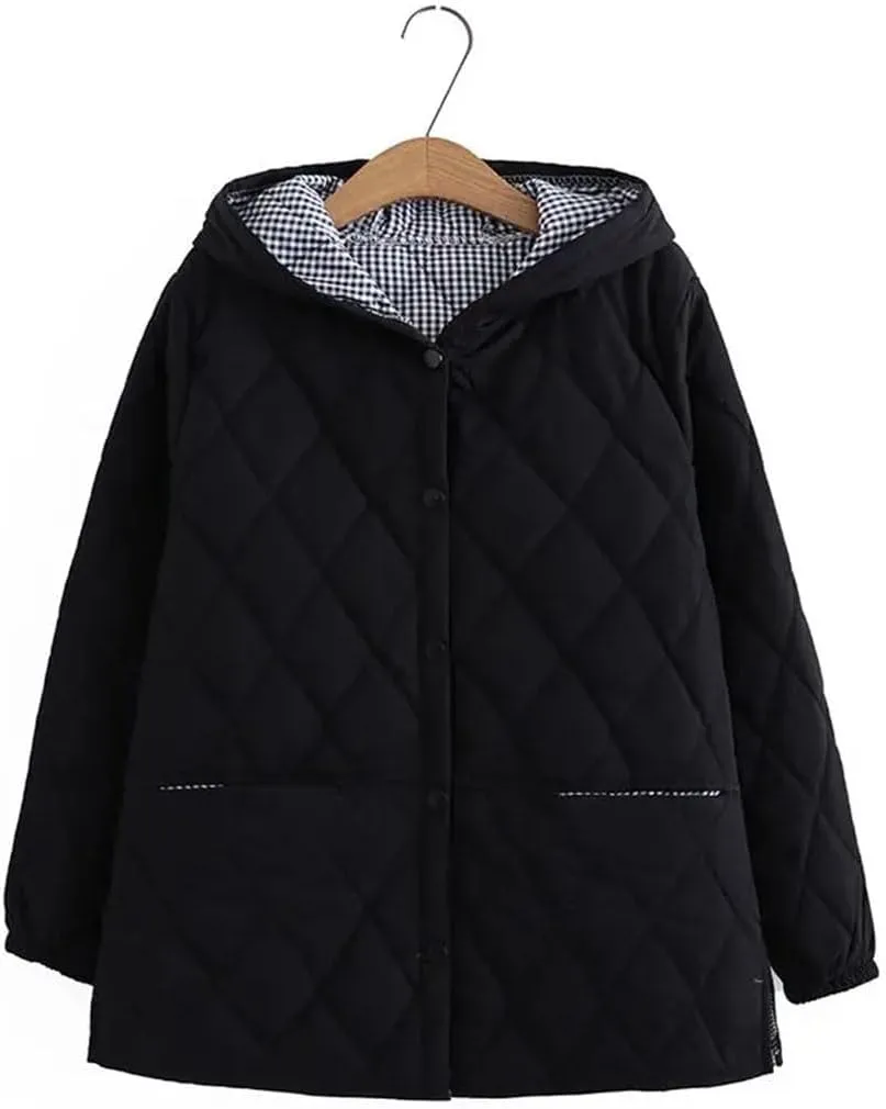 Cotton Jacket Women's Autumn Winter Loose Hooded Coat Thicken Cotton-Padded Parkas Overcoat