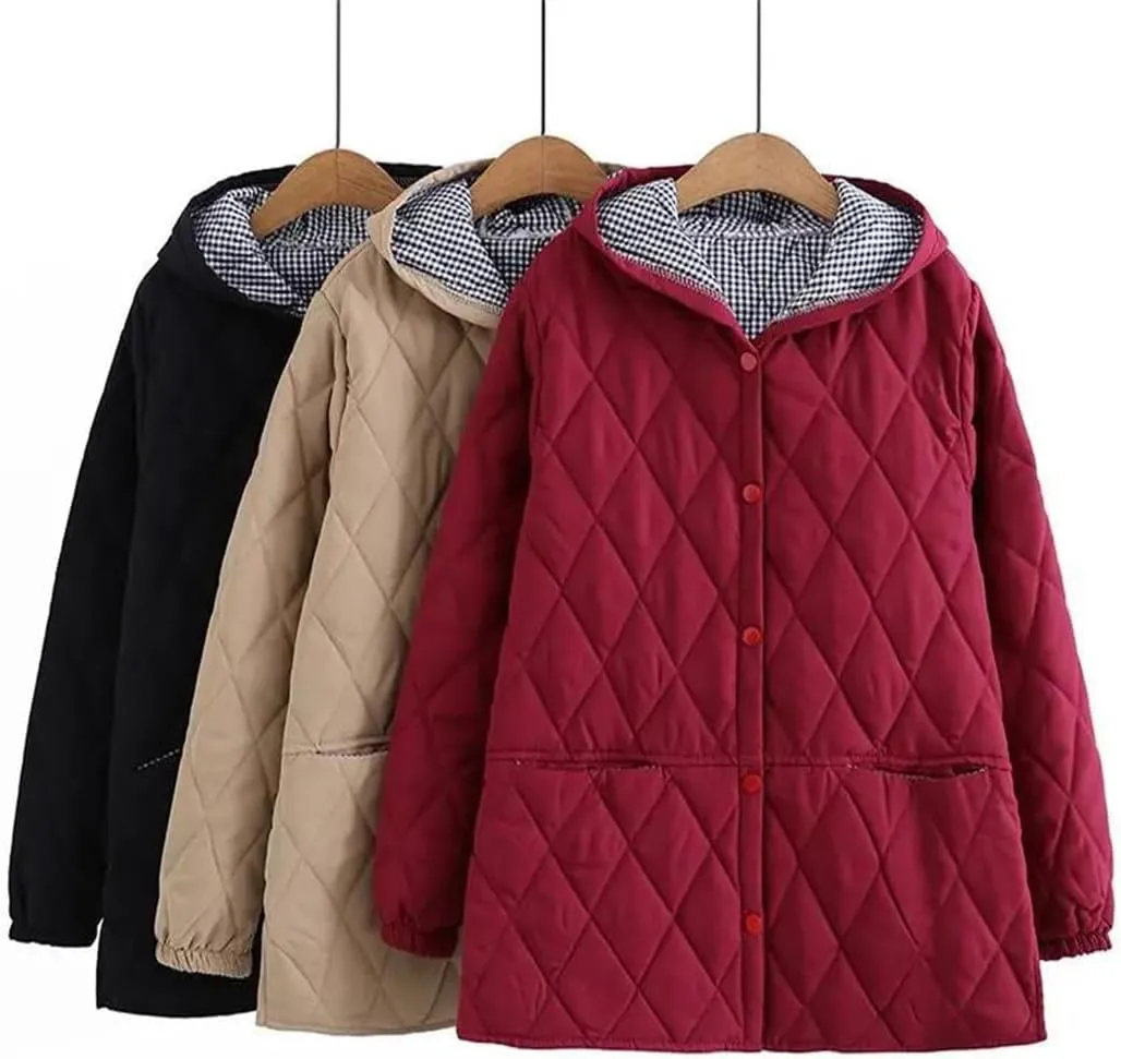 Cotton Jacket Women's Autumn Winter Loose Hooded Coat Thicken Cotton-Padded Parkas Overcoat