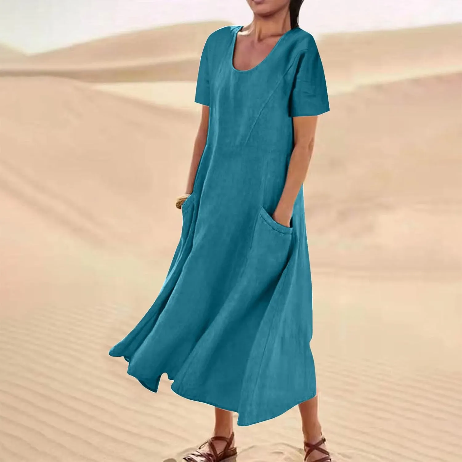 Cotton Linen Maxi Dress Summer Fashion Short Sleeve Beach Dresses Boho Casual Sundress Ladies Vacation Outfits 2025