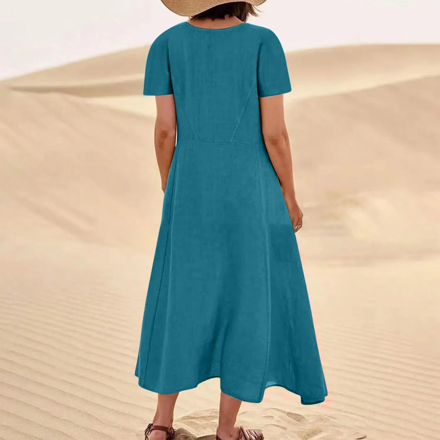 Cotton Linen Maxi Dress Summer Fashion Short Sleeve Beach Dresses Boho Casual Sundress Ladies Vacation Outfits 2025