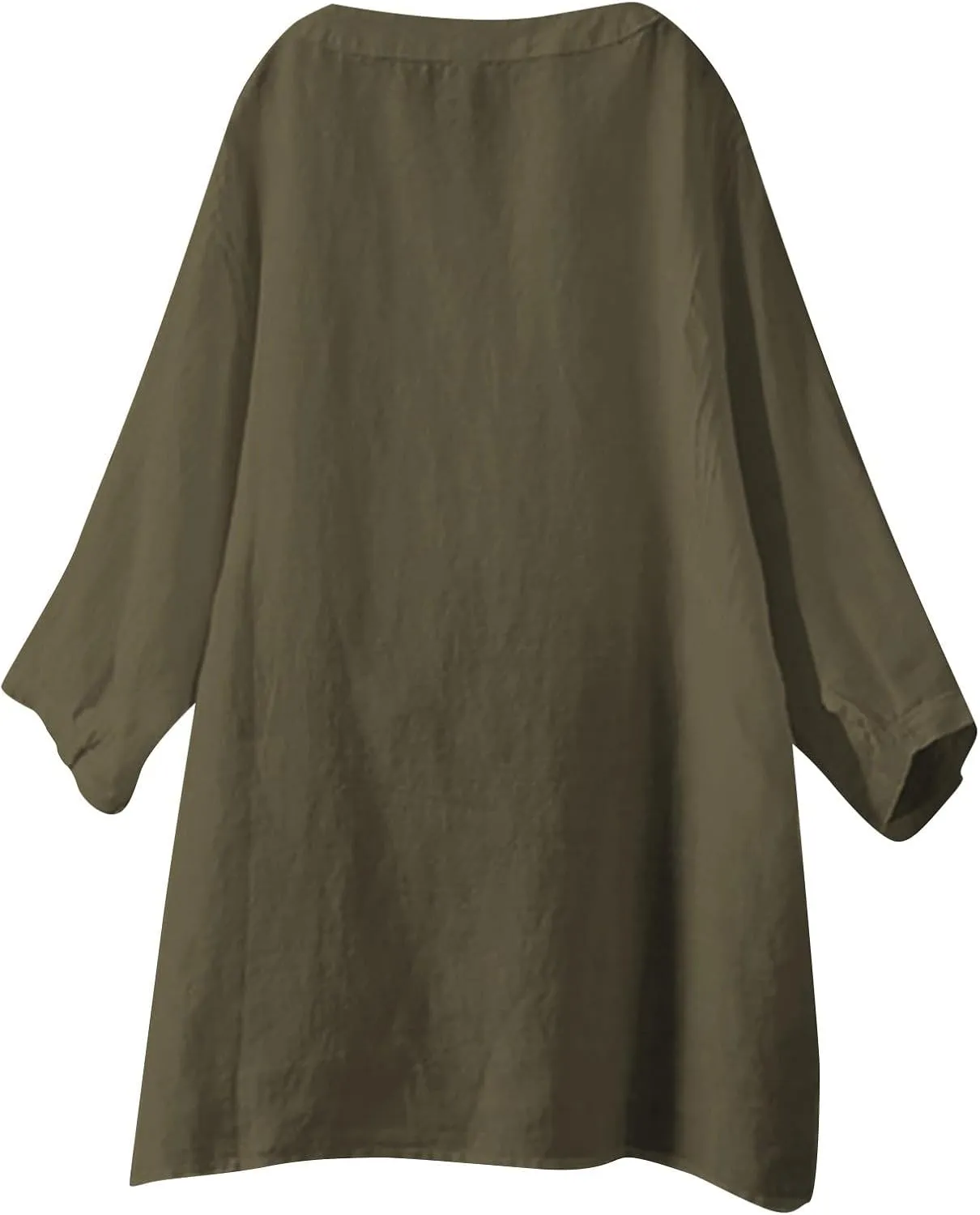 Cotton Linen Shirts for Women Plus Size 3/4 Sleeve V Neck Summer Tops Trendy Boho Loose Button Down Blouses