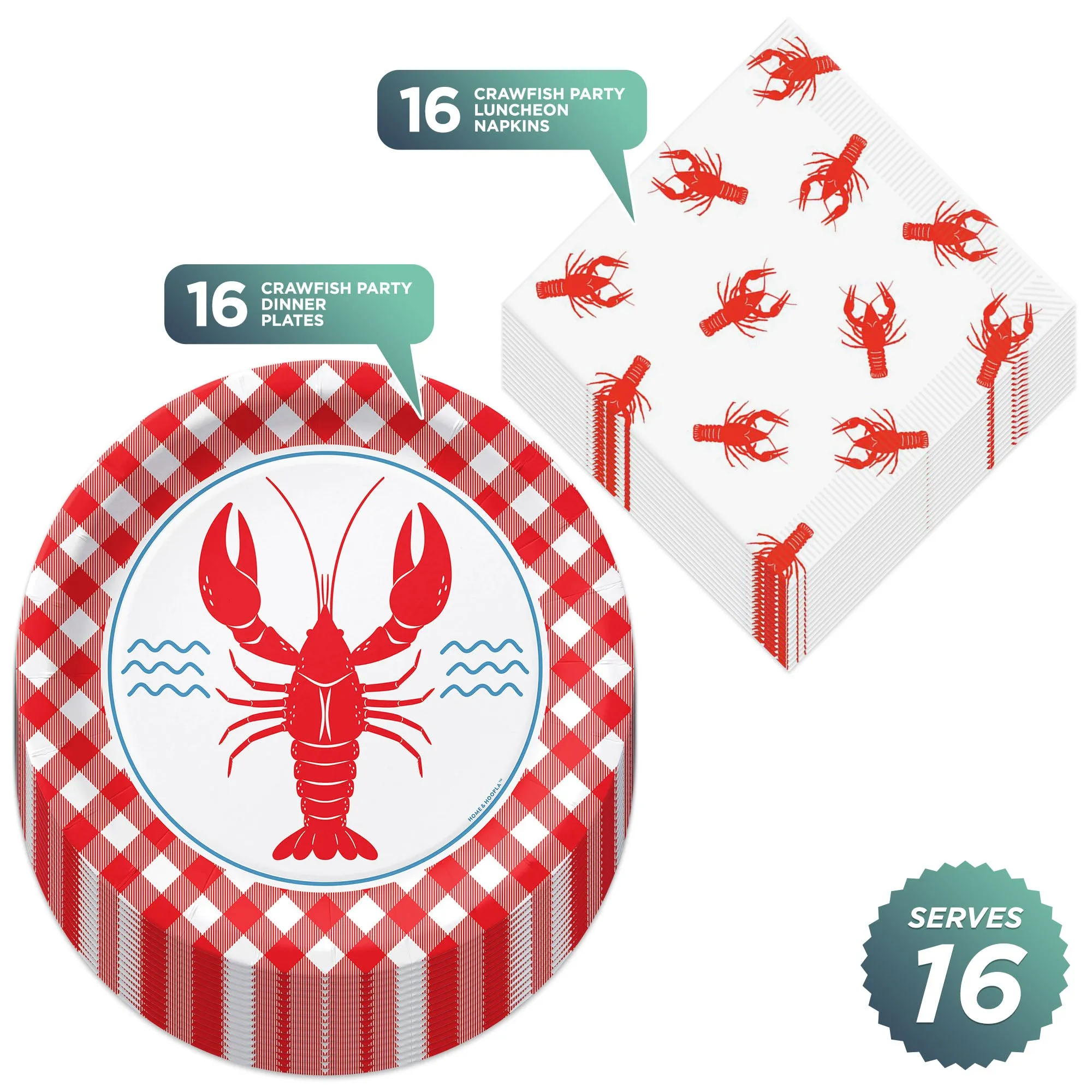 Crawfish Seafood Party Supplies - Crawfish Paper Dinner Plates & Napkins - Mardi Gras & Seafood Boil