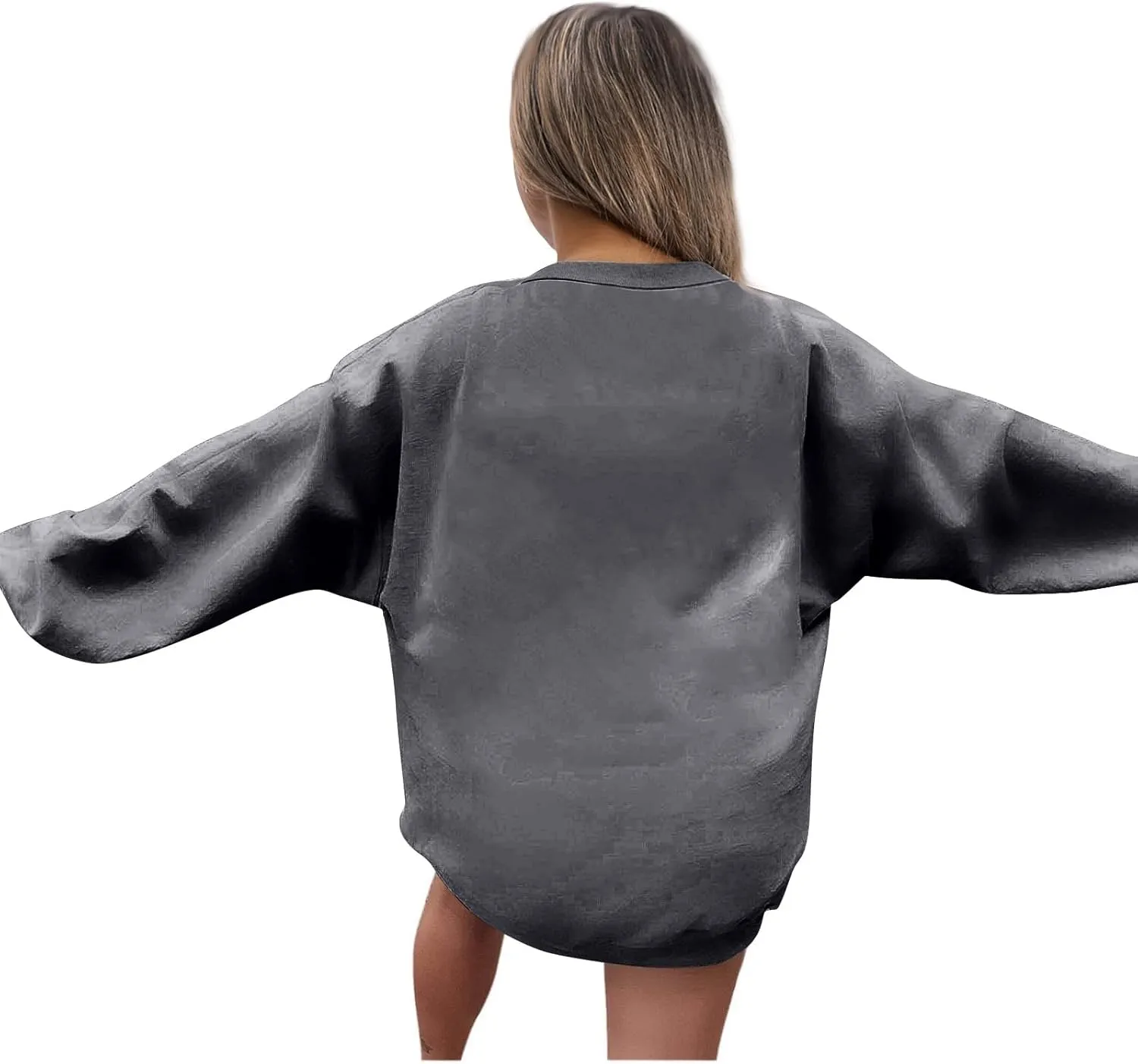 Crewneck Sweatshirts Women Fleece Oversized Hoodie Long Sleeve Shirts Loose Fitting Tops Drop Shoulder Pullover